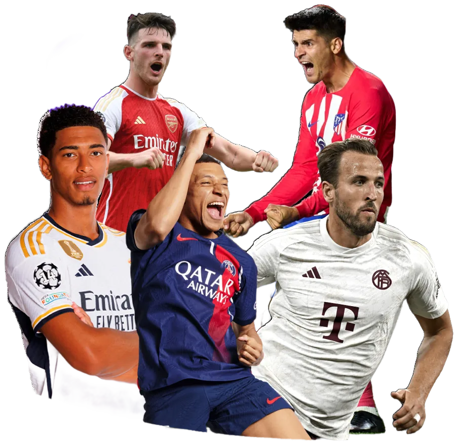 World Cup footballers mid-celebration